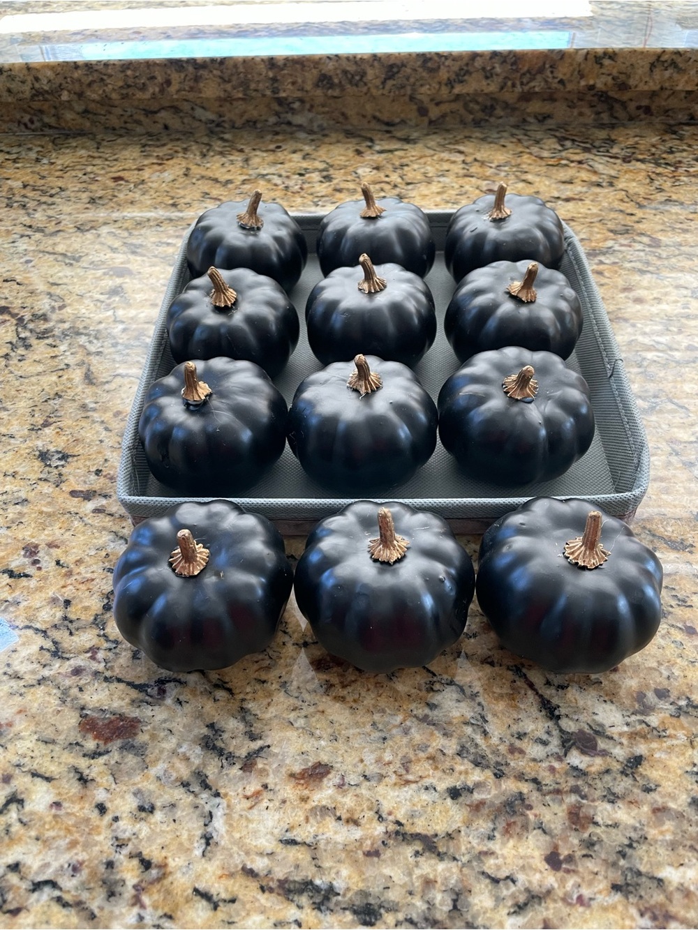 Black Faux Pumpkin Set with Gold Stems - Home Accents